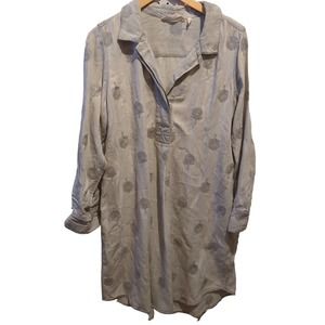 Soft Surroundings Large Shirt Dress Peacock Feather Embroidered Long Sleeve